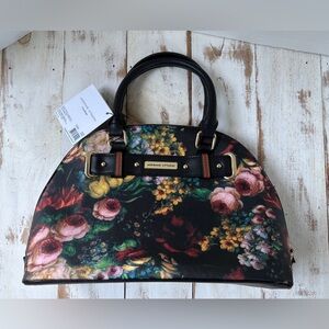 ADRIENNE VITTADINI black Floral Sofia Satchel dome bag purse cottage granny NWT